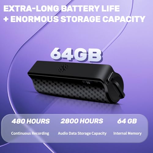Bekasa Diktiergerät Magnetisches Mini, 64GB Aufnahmegerät mit 480 Stunden Digitale Abhörgerät One Touch Sprachaktiviertes USB Diktiergeräte mit Wiedergabe für Konferenzen, Interviews, Klassen