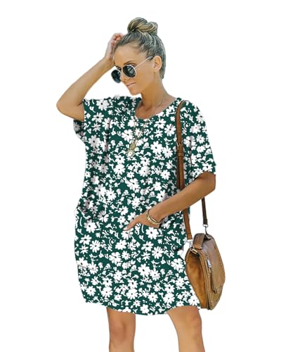 Image of Women's Casual Summer T Shirt Dress Elastic Loose Short Sleeve Dress with Pocket for Women