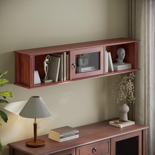 Image of Wakefit Kumen Teak Wood wall Mounted Display Unit - Ambrosia Teak