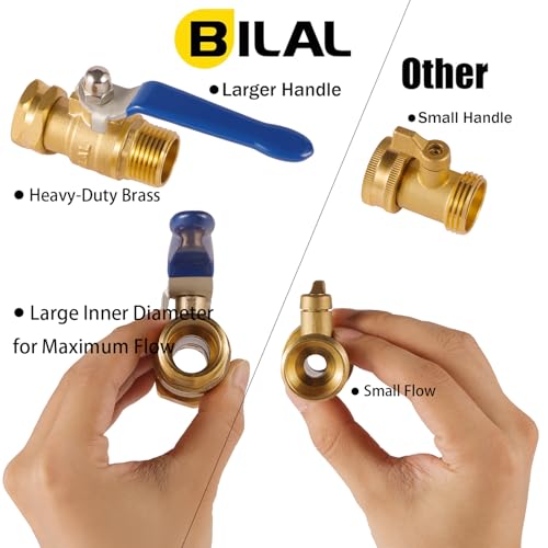Heavy Duty Garden Hose Shut Off Valve with Long Handle, High Flow Hose Ball Valve 3/4\" GHT Brass Water Valve Shutoff Tool with Rubber Washers, Garden Hose Connector Adapter Fittings (2 Pack) - Thumbnail 3