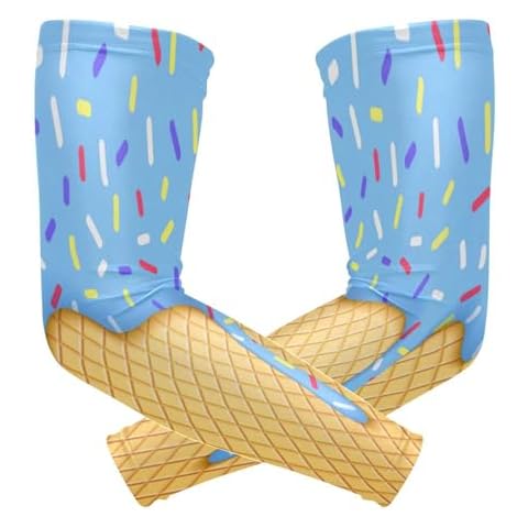 YETTASBIN Ice Cream Cone 1 Pair UV Sun Protection Arm Sleeves for Men Women Teenager, Tattoo Cover Up, Cooling Sports Compression Arm Sleeve for Basketball Football Golf Cover