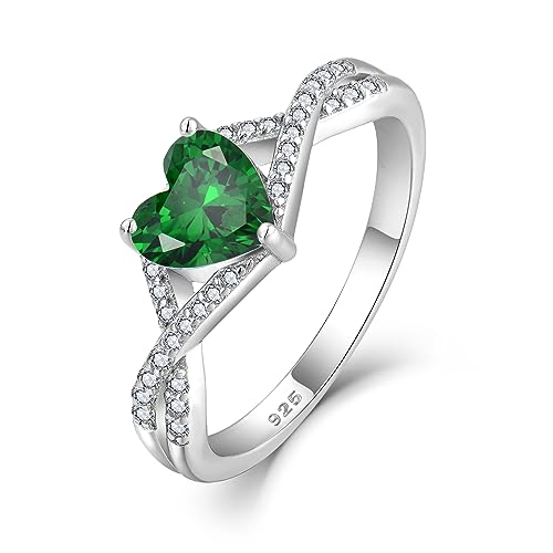 CARICY 925 Sterling Silver Infinity Heart Ring May Emerald Birthstone Promise Ring for Women Wedding Engagement Birthday Jewelry Size 5