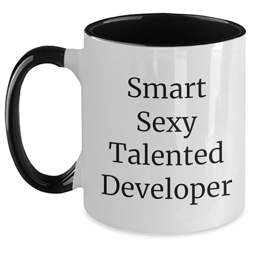 NAPAVI Developer's Delight, Funny Quote, Smart Sexy Talented Developer Gifts, Two Tone Coffee Mug for Christmas, Gifts from Friends and Family to Developer (150-200 characters in total)