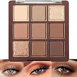 Brown Eyeshadow Palette, Eye Shadow Pallets for Women, 9-Color Matte Shimmer Glitter Neutral Makeup Palette with Nude Gold Eyeshadow, Highly Pigmented Cream Eyeshadows with Bronzer & Contour