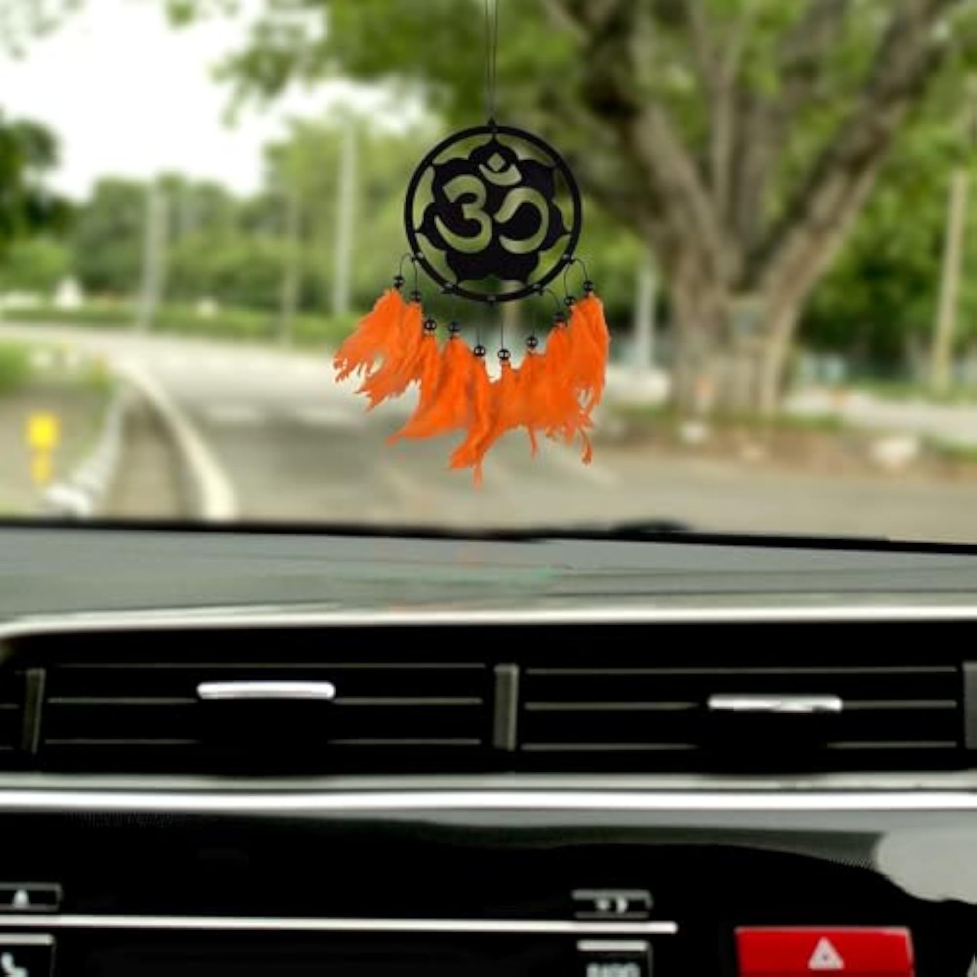 OM Spiritual Decor with Saffron Feather for Car