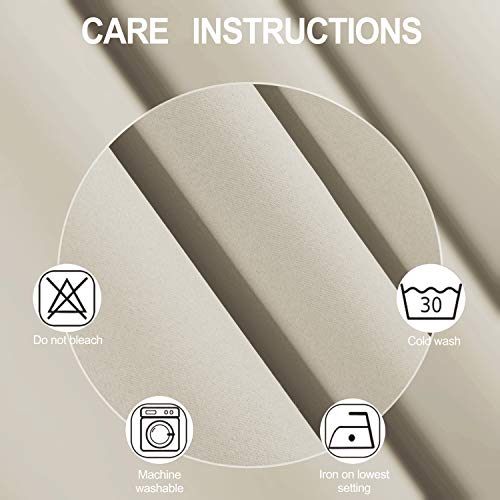 Image of LEMOMO Light Beige Blackout Curtains 66 x 63 Inch Length /Set of 2 Curtain Panels /Thermal Insulated Room Darkening Blackout Curtains for Bedroom