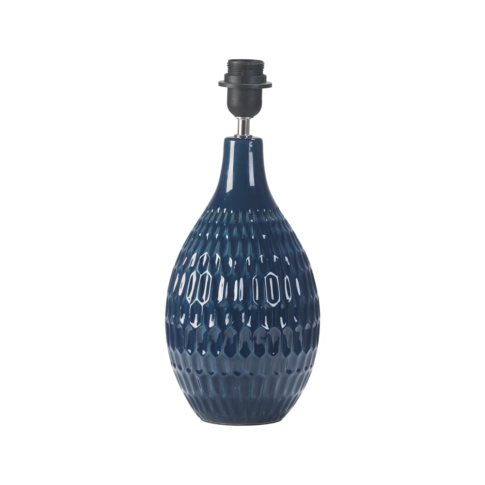 Britalia Navy Blue Vintage Ceramic Table Desk Lamp Base | 39Cm Height | 1 X Es E27 Lamp Bulb Required | In-Line Switch | Uk Approved | Honeycomb Urn Design