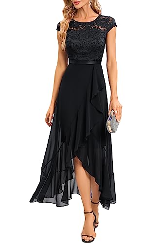 Bbonlinedress Schwarzes Kleid Damen festliches Abendkleid lang elegant Cocktailkleid Brautkleid Vokuhila Chiffon Party Hochzeitkleid Black XL