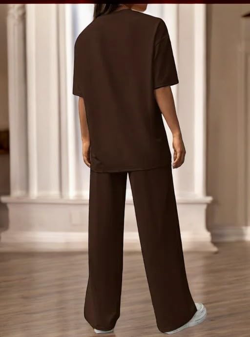Image of My Swag Womens Co-Ords Set Casual T Shirt & Trouser Loose-Fit Printed Pajama Set for Women & Girls