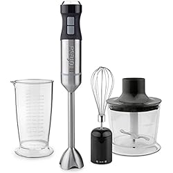 Ufesa Bs4800 Zafiro Ufesa BP4752 Vario 1400 Titanium XL Max Batidora de Mano, 1400 W, 4 Cuchillas de Titanio, Pie XL, 20 Velocidades + Turbo, Diseño Ergonómico y Anti Salpicaduras, Sin BPA, Acero/Gris