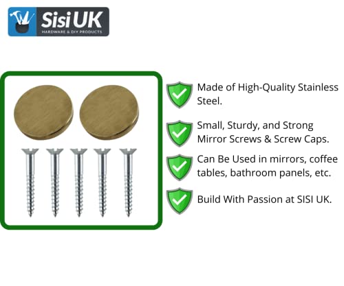 Mirror Screw 32mm & Brushed Brass Flat 19mm Screw Caps Mirror Screws with Decorative Cap Covers Mirror Screws Fitting Set for Mirror Tables Bath Plates Wardrobes Glass Signs Pack of 20 - Image 3