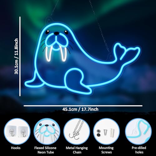 Image of CoolGift Mart Walrus Neon Sign, Dimmable Wall Decor Light. Birthday Party Decorations for Home, Patio, Garden, Bars, Restaurants, Hotels, Stores, Clubs, Gift for Friends Family and Kids