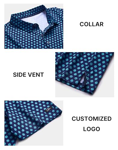 Image of Obla Mens Golf Polo Shirts Short Sleeve Dry Fit Performance Moisture Wicking Casual Print Collared Golf Shirts for Men