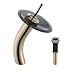 Kraus KGW-1700-PU-10G-BLFR Single Lever Vessel Glass Waterfall Bathroom Faucet Gold with Black Frosted Glass Disk and Matching Pop Up Drain