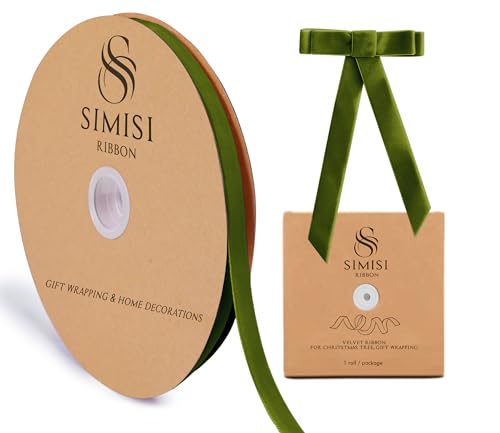 Olive Green Velvet Ribbon 3/8 25 Yards for Christmas Tree Gift Wrapping Flower Bouquet Wreath Decorations Bow Making