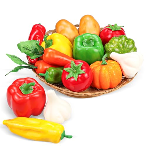 16 Pieces Fake Vegetables, Artificial Vegetables for Decoration Kitchen, Realistic Faux Vegetables Props Display, Fake Tomatoes Potatoes Garlic Bell Peppers
