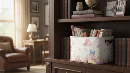 Image of CLOCOR Rectangular Storage Bin,Waterproof Books Box,Gift Basket(Golden Butterfly)