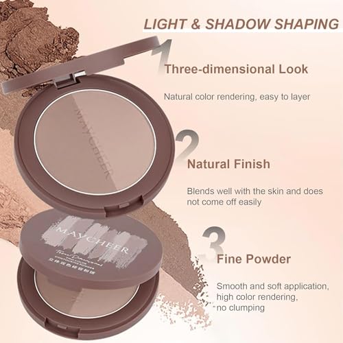 Contour Makeup Palette 2 Shades Face Contouring Kit with Mirror & Brush,Pigmented Silky Smooth Contour Powder Makeup Multi-Use Face Contouring Kit For Face Cheek Nose Contour - Image 3