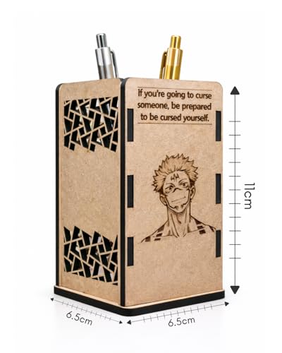 Image of Ryomen Sukuna Wooden Pen Stand | Anime Pencil Holder for Study Table | Jujutsu Kaisen Desk Accessories