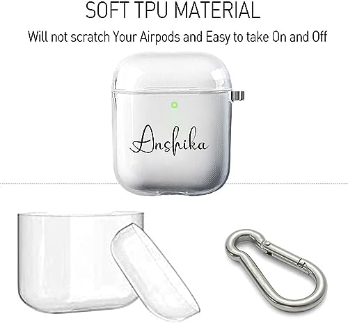 Image of MITZVAH Custom Name Personalised Airpod 2 Case for Airpods 1st and Airpod 2nd Generation Case Cover, Customized Airpods 2 Transparent case with Keychain (Simple Name-Black)