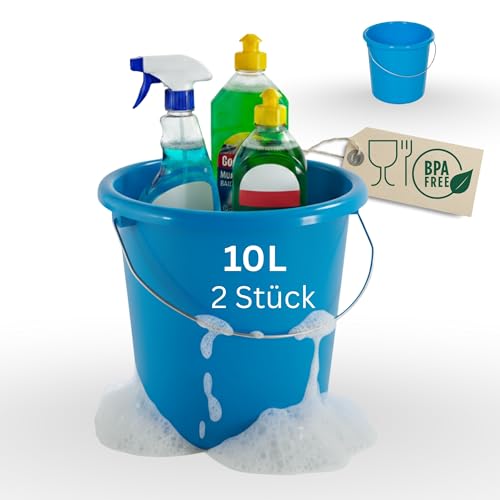 Novaliv 2 cubos de 10 l, color azul, con división dimensional, 10 litros, 28,5 cm, práctico todoterreno con escala para el hogar y el jardín, ideal como cubo doméstico, cubo de agua, cubo de basura,