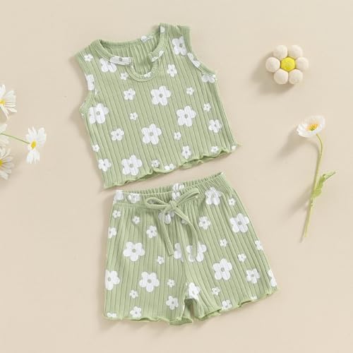 Toddler Baby Girl Summer Clothes Flower Print Tank Tops Shorts Outfit 12 18 24 Months 2T 3T 4T 5T Little Girl Clothes3