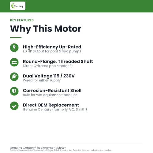 Century UST1102 1-Horsepower Up-Rated Round Flange Replacement Motor (Formerly A.O. Smith) - Image 5