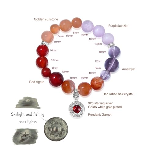 Image of Five Elements Solid 925 Sterling Silver 18K Gold /White Gold Vermeil Crystal Gemstone Beads Bracelet gift for women