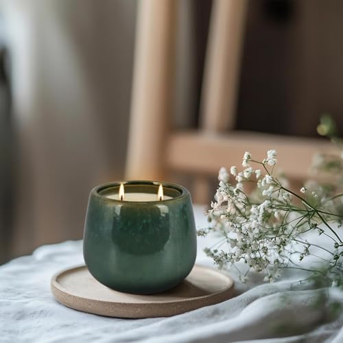 Image of 1 Pack Soy Wax Green Ceramic 2-Wick Outdoor Citronella Candles- Long Burning Scented Candle for Home Decor, Relaxation, Gifts & All Occasions