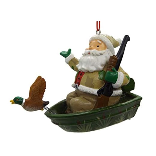 OnHoliday Duck Hunting Camo Santa in Boat with a Rifle Christmas Tree Ornament