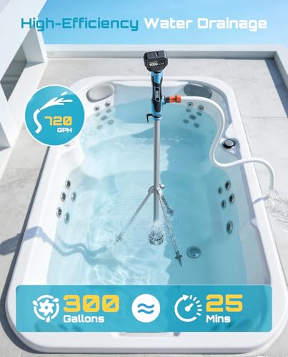 Image of SEESII Cordless Stick Water Transfer Pump, with Tripod Stand Hands-Free | 720GPH & 32FT Lift, 2x4.0Ah Batteries, Portable Design, Fast Drain Pool, Rain Barrel, Basement, Boat Bilge & Irrigate Garden