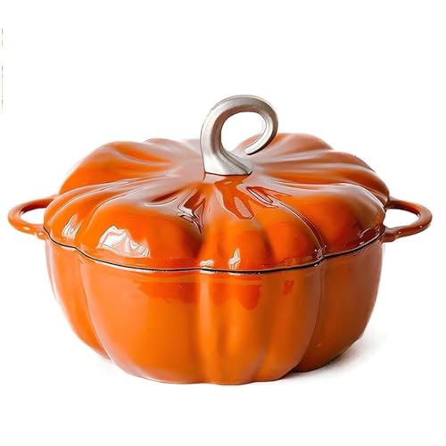 Genérico Olla De Calabaza De Hierro Fundido,Cazuela De Cerámica Con Tapa Para Calabazas,dulce Forma De Calabaza Con Tapa,olla Holandesa De Calabaza Con Tapa,olla Profunda Antiadherente(1.85L)