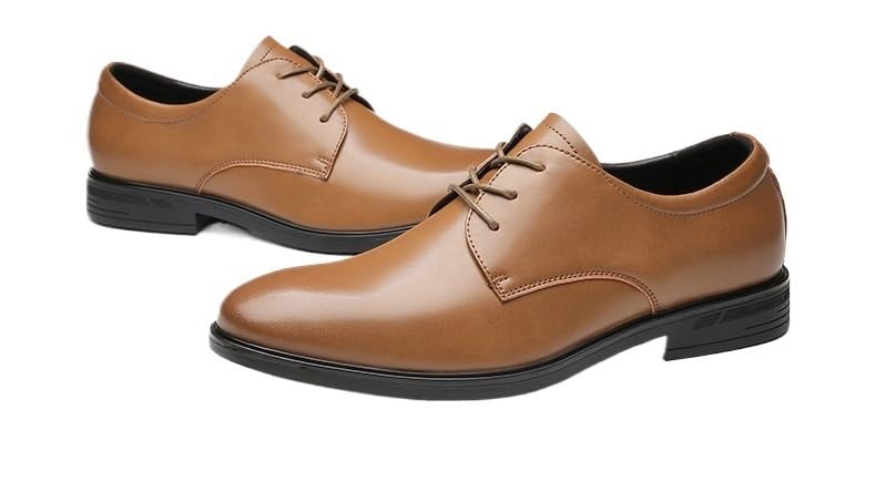 HOOENG Formal Dress Shoes for Men Lace Up Round Toe Vegan Leather Solid Color Derby Shoes Rubber Sole Resistant Non Slip Party(Color:Brown,Size:10)3
