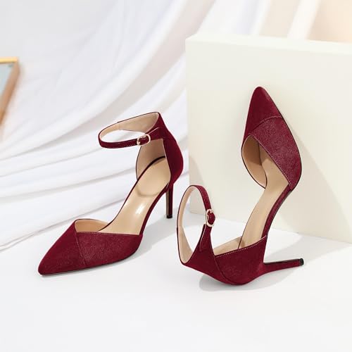 Mettesally Women's Stiletto High Heels Ankle Strap Closed Pointed Toe D'Orsay Pumps Dress Shoes for Wedding Party Work2