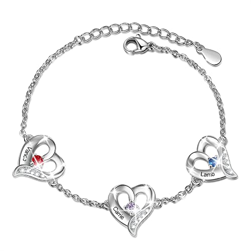 Lanm Personalized Mom Gifts Mothers Charm Bracelet With 3 Birthstones Custom Name Bracelet For Mom Heart Bracelet For Women Family Jewelry For Girls Wife Girlfriend Birthday Mothers Day Gifts #TOP28