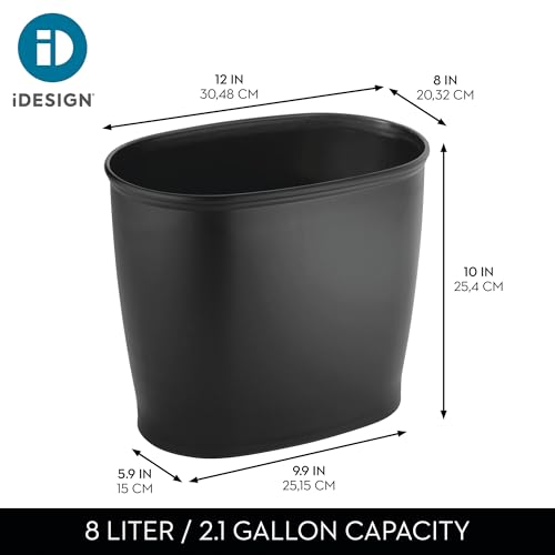 Image of iDesign Slim Plastic Bathroom Trash Can, Black | Small Garbage Bin, For Bedroom, Office, Desk, Dorm