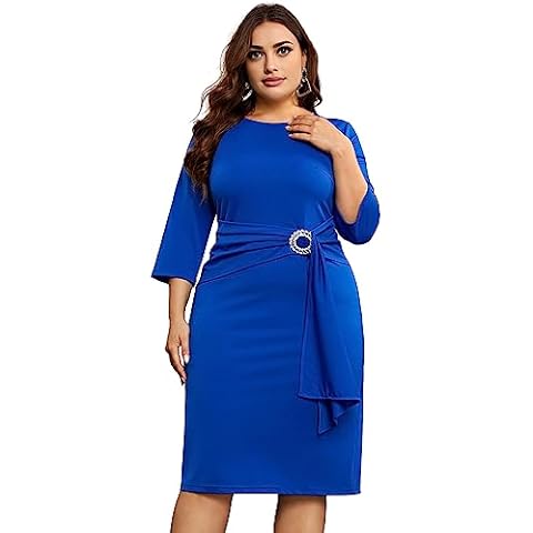 KIMCURVY Plus Size 3/4 Sleeve Cocktail Dresses for Older Women Wedding Guest Spring Dresses Royal Blue 18W Cover