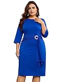 KIMCURVY Plus Size 3/4 Sleeve Cocktail Dresses for Older Women Wedding Guest Spring Royal Blue 18W