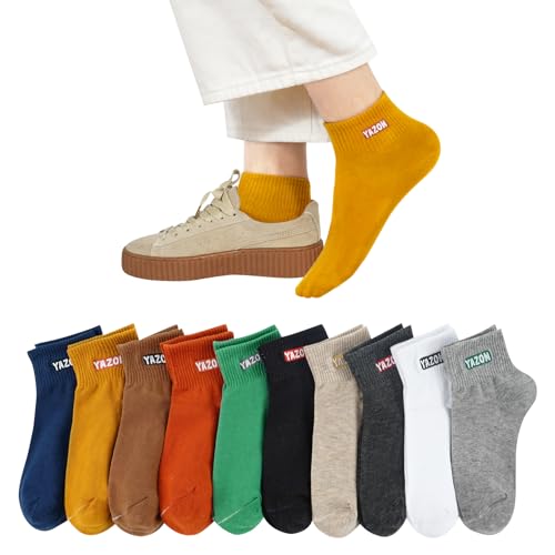 [Yazon] 靴下 レディース 夏 くるぶし 綿10足セット カラフルソックス 薄手 ショートソックス 可愛いくつした 夏用 蒸れない靴下 短い 脱げないスニーカーソックス 女子 くるぶし丈靴下 22-25cm