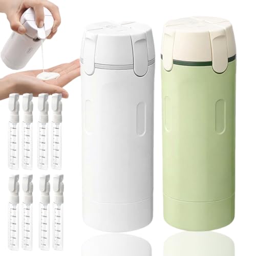 4 In 1 Travel Dispenser Bottle,With 4 Pack 30ml Travel Bottles,Refillable & Leak Proof Portable Toiletry Containers With Scale Label,For Shampoo Lotion Conditioner Soap Cream (2SET)