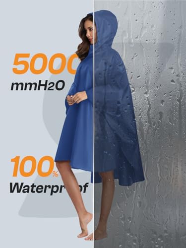 Image of SaphiRose Adult Rain Poncho Waterproof Hooded Zipper Raincoat with Pockets | OEKO-TEX Certified 100% Polyester, Lightweight Packable Storage Pouch, Heat-Sealed Seams, Quick-Dry for Outdoor Hiking