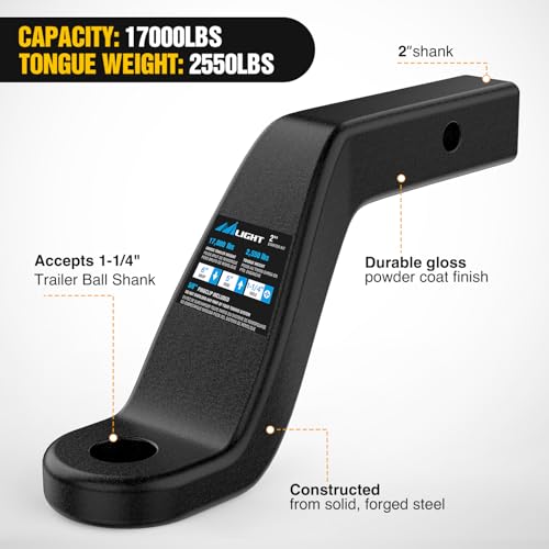 Image of Nilight Forged Trailer Hitch Mount Fits 2 Inch Receiver Square 5 /8 inch Hitch Pin Clip 17000 lbs 6 inch Drop, 1-1 /4 inch Hole, Gloss Black Powder Coat