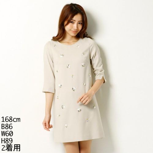 Amazon Co Jp クイーンズコート Queens Court ワンピース ビジュー調装飾トバシワンピース 12ベージュ 1 S 服 ファッション小物