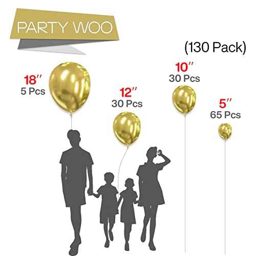 Partywoo Metallic Gold Balloons, 130 Pcs Gold Balloons Different Sizes Pack Of 18 Inch 12 Inch 10 Inch 5 Inch For Balloon Garland Arch As Birthday Decorations, Party Decorations, Wedding Decorations #TOP1