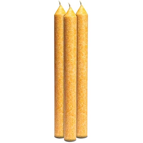 Three Orange Coloured High Table Candles, Made with Natural Stearin and Scented Cover