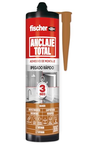 fischer Ancrage total, adhésif de montage hybride, adhérence en 3 secondes et durcissement 24-48 h, 290 ml, marron, supporte jusqu'à 600 kg/m² à charge initiale