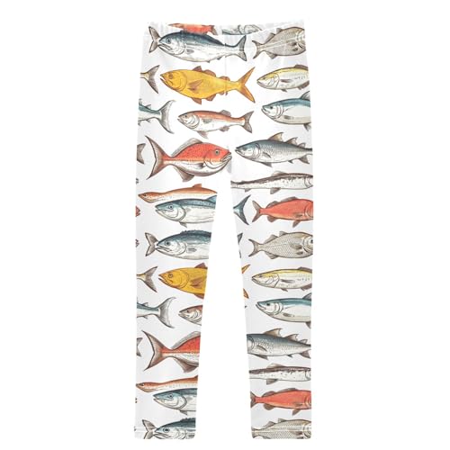 Vintage Fishes Sea Animal Girls Leggings Kids Yoga Pants Dance Active Tights 4T