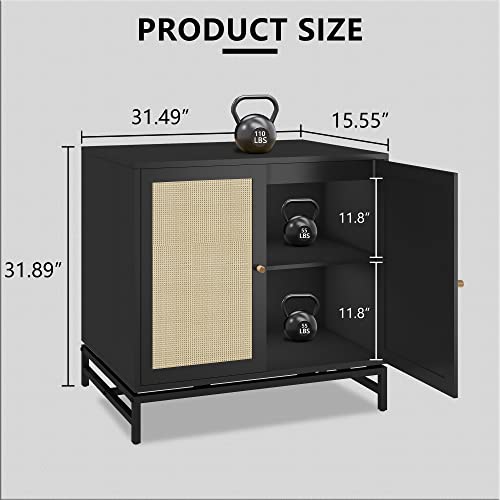 Awqm Sideboard Buffet Cabinet With Storage,Rattan Cabinet Accent Cabinet With 2 Doors,Kitchen Sideboard Storage Cabinet Cupboard Console Table With Adjustable Shelves For Dining Room,Hallway,Black #TOP1