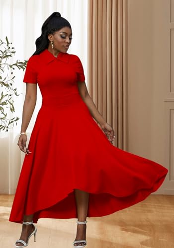 Image of Famnbro Womens Vintage Dress Casual 1950s Short Sleeve A-Line Work Church Business Party Elegant Dresses