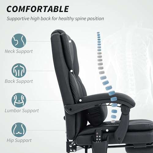 Image of HOMCOM Massage Office Chair with Foot Rest and 6 Points Vibration, Executive Office Desk Chair with Scratch-Resistant Faux Leather, Reclining Back, Comfy Lumbar Support, Remote, Black